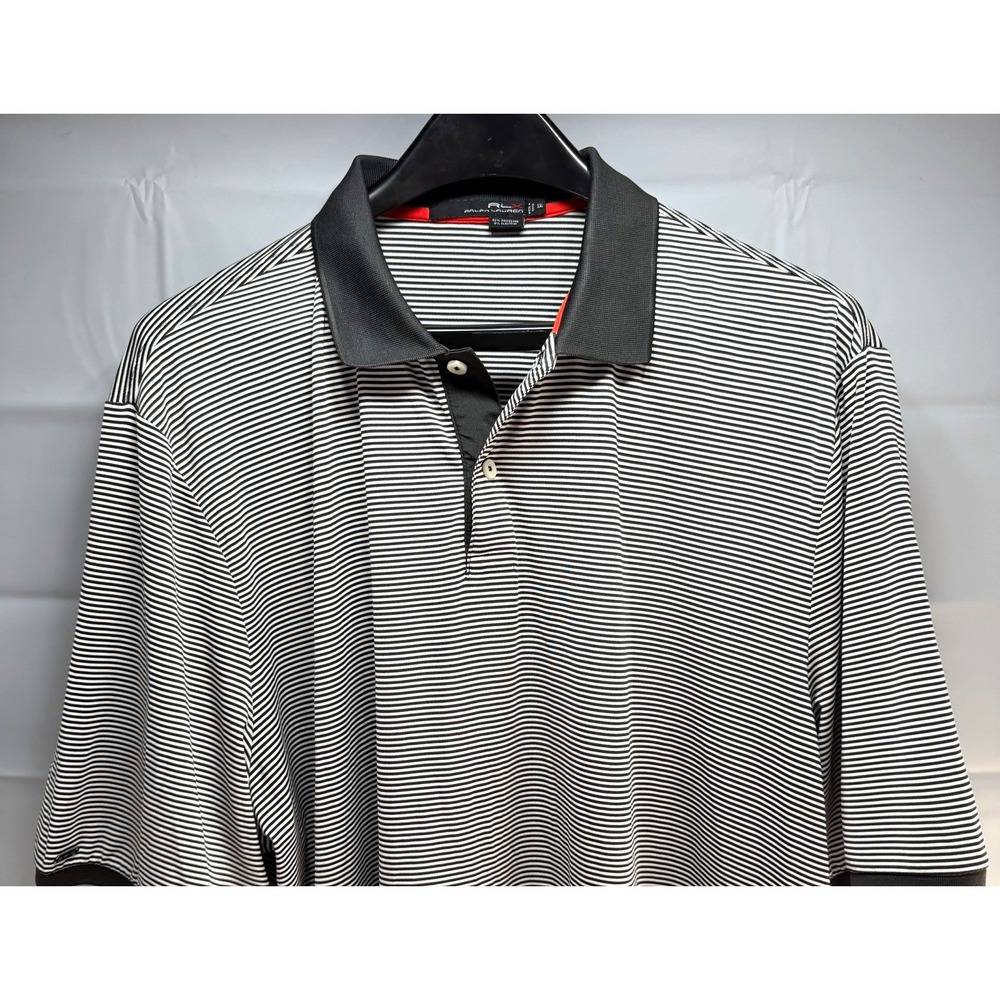 RLX Ralph Lauren Golf Polo Shirt Mens XXL Gray White Striped Performance Tech